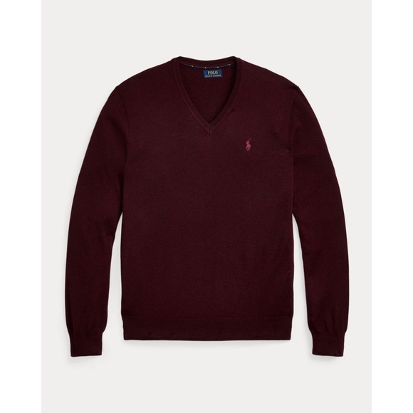 Polo Ralph Lauren Washable Wool Slim Fit V-Neck Sweater in Wine Size M EUC - Picture 2 of 16